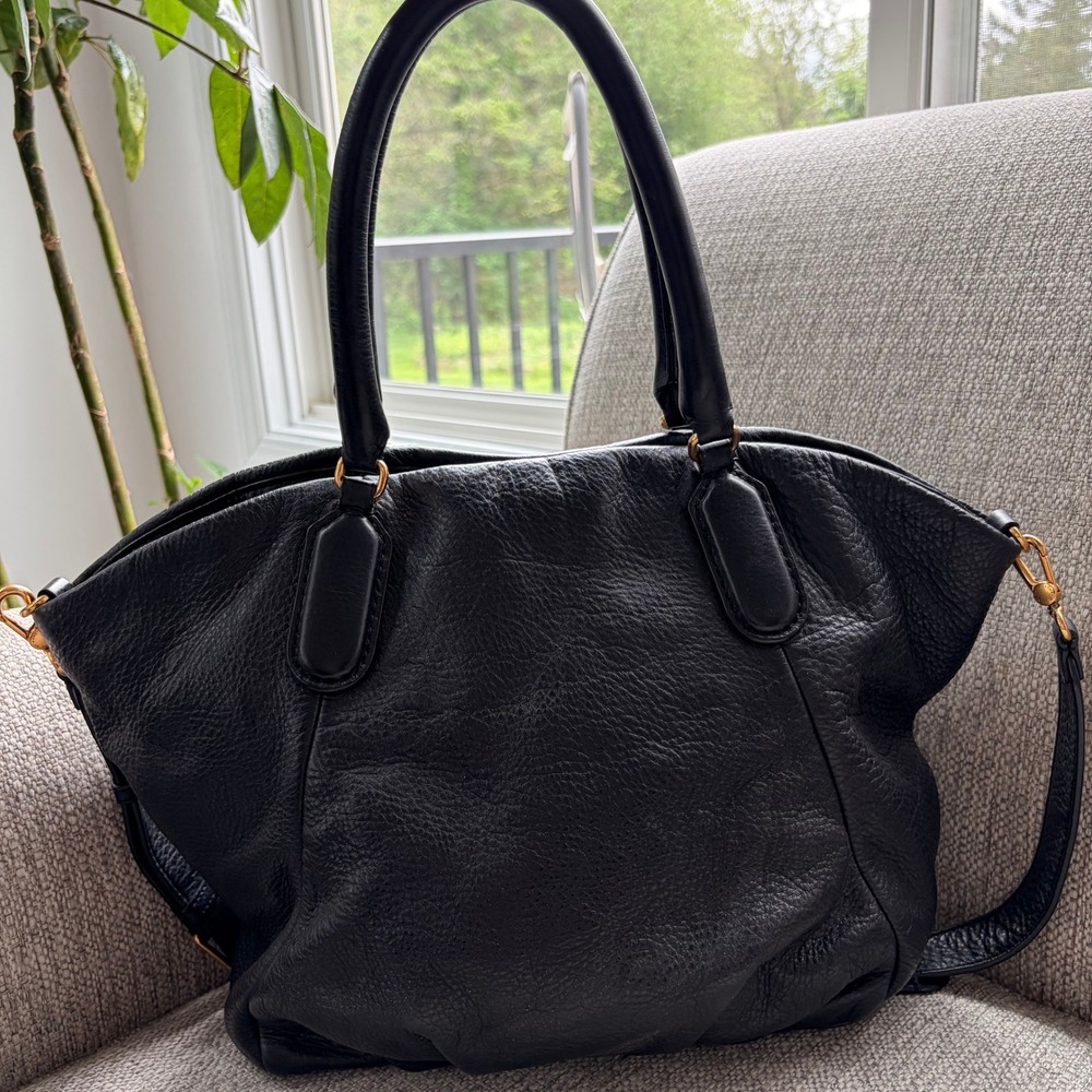 Marc Jacobs Q Fran Satchel Large Classic Black Pebbled Leather Workwear Bag Gold - Picture 5 of 9
